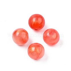 Abalorios acrílicos opacos, Color de dos tonos, con polvo del brillo, redondo, tomate, 11.5x11mm, agujero: 2 mm, aproximamente 520 unidades / 500 g