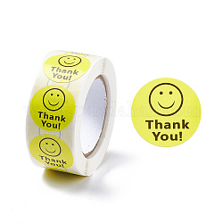 Papier-Dankeschön-Aufkleberrollen, Runde Punktaufkleber für DIY-Scrapbooking, Handwerk, lächelndes Gesichtsmuster, Gelb, 25 mm, 500pcs / roll