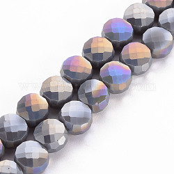 Fili di perle di vetro placcato opaco, ab colore placcato, sfaccettato, rotondo e piatto, grigio, 8x5mm, Foro: 1.5 mm, circa 72~73pcs/filo, 20.87 pollice (53 cm)