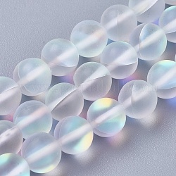 Synthetische Mondstein Perlen Stränge, holographische Perlen, Runde, matt, Transparent, 6 mm, Bohrung: 1 mm, ca. 64 Stk. / Strang, 15.3 Zoll (39 cm)