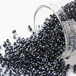 TOHO Round Seed Beads, Japanese Seed Beads, (362) Crystal Navy Blue Lined Luster, 11/0, 2.2mm, Hole: 0.8mm, about 1110pcs/bottle, 10g/bottle