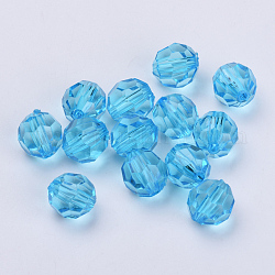 Perline acrilico trasparente, sfaccettato, tondo, cielo blu profondo, 10x9.5mm, Foro: 1.8 mm, circa 990pcs/500g