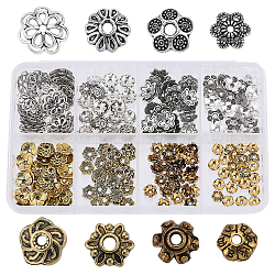 Sunnyclue 240 pz 8 stili tappi di perline in stile tibetano, fiore, colore misto, 6~14x2~4mm, Foro: 1~2 mm, 30pcs / style
