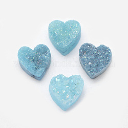 Natürliche Druzy-Quarzkristall-Cabochons, gefärbt, Herz, Himmelblau, 10x10x5~7.5 mm