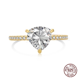 925 anelli in argento sterling, anello portafortuna, con zirconi 8a taglio ghiaccio da donna, triangolo, vero placcato oro 18k, 1.7mm, misura degli stati uniti 7 (17.3mm)