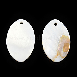 天然淡水シェルのペンダント  オーバルチャーム  乳白色  34x20.5x2~3mm  穴：2.5mm