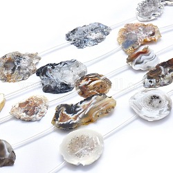 Natural Agate Beads Strands, Nuggets, 22~45x10~40x4~6mm, Hole: 1mm, about 6~8pcs/strand, 15.3 inch(39cm)