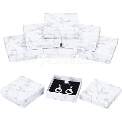 BENECREAT 8 Pack White Marble Effect Square Cardboard Jewellery Pendant Boxes Gift Boxes with Sponge Insert, 9.1x9.1x2.9cm