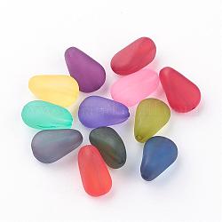 Transparent Acrylic Beads, Frosted, teardrop, Mixed Color, 15x10x8mm, Hole: 1.5mm, about 750pcs/500g