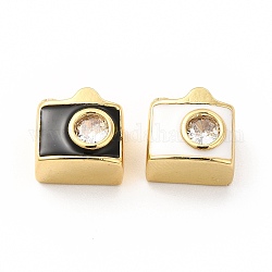 Perles de zircone cubique micro pave en Laiton, avec l'émail, sans cadmium et sans plomb, véritable 18k plaqué or, caméra, couleur mixte, 9x10x7.5mm, Trou: 2.2mm