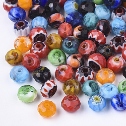 Perles vernissées de millefiori manuelles, facette, rondelle, couleur mixte, 7.5~8x5.5~6mm, Trou: 1.5mm