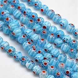 Tondi di vetro millefiori fili di perline, cielo blu, 7.6~8mm, Foro: 1 mm, circa 48pcs/filo, 14.9 pollice