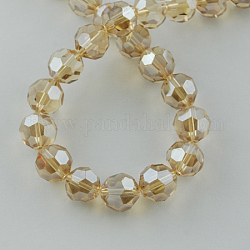 Chapelets de perles en verre électroplaqué, perle plaquée lustre, facetté (32 facettes), ronde, verge d'or pale, 6x5mm
