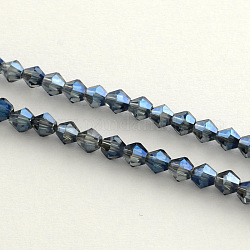 Fili di perle di vetro placcato, arcobaleno placcato, sfaccettato bicono, Blue Marine, 4x4.5mm, Foro: 1 mm, 92~96 pcs / Filo, 13.78~14.37 pollice