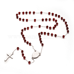 Крест 304 из нержавеющей стали четки из бисера ожерелья, со стеклянными бусинами, красные, 25 дюйм (64 см)