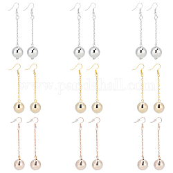 ANATTASOUL 9 Pairs 3 Color Bling Disco Ball CCB Plastic Dangle Earrings, Alloy Long Drop Earrings for Women, Mixed Color, 69mm, Pin: 0.8mm, 3 Pair/color