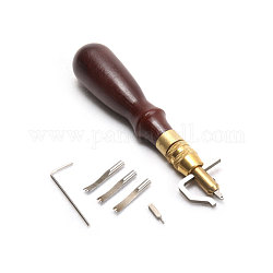 Adjustable Leather Stitching Groover, Sew Crease Leather Carving Cutting Edging Tools, with Wood Handle, Golden & Stainless Steel Color, 5pcs/set