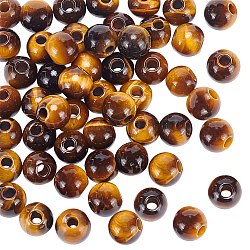 Olycraft Natural Tiger Eye Beads, Round, 6mm, Hole: 2mm, 50pcs/box