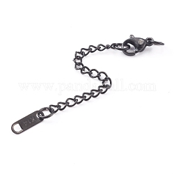 304 Stainless Steel Chain Extender, Chain Tabs with Word K14, and Lobster Claw Clasps, Electrophoresis Black, 64~80mm