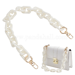 Chaînes de sac à main à maillons rectangulaires en perles d'imitation acrylique, avec fermoir pivotant en alliage et anneau à ressort, couleur de coquillage, 49.5x2.6 cm