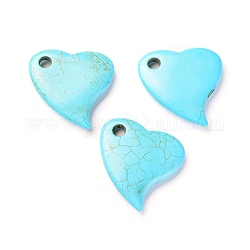 Синтетические бирюзовые подвески, окрашенные, сердце, глубокое синее небо, 45x45x9 мм, отверстие : 6 мм