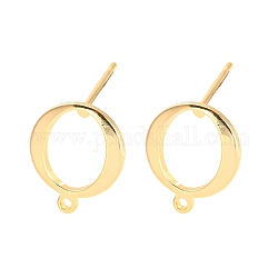 Rack Plating Brass Stud Earring Findings, with Horizontal Loops, Rings, Real 18K Gold Plated, 12x10mm, Hole: 1mm, Pin: 0.8mm