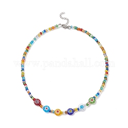 Collares de cuentas de semillas de vidrio para mujeres, Millefiori perlas de vidrio collares babero, color mezclado, 16.81 pulgada (42.7 cm)