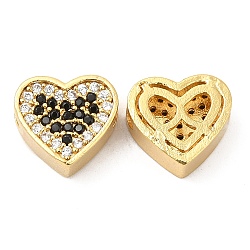 Perles de zircone cubique micro pave en Laiton, cœur, véritable 18k plaqué or, 9.5x10.5x5.5mm, Trou: 2.5mm