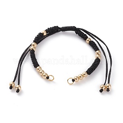 Fabrication de bracelets en cordon tressé en polyester réglable, avec cordon métallique, Perles en laiton, Anneaux de jonction en 304 acier inoxydable, noir, 5-1/2~11-3/8 pouce (14~29 cm)