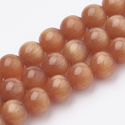 Katzenauge Perlen Stränge, Runde, orange rot, 8 mm, Bohrung: 1.2 mm, ca. 50 Stk. / Strang, 15.5 Zoll