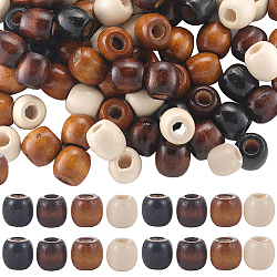 Gorgecraft 200pcs 4 couleurs de perles en bois d'érable naturel teint, baril, sans plomb, couleur mixte, 16x16~17mm, Trou: 8mm, 50 pcs / couleur