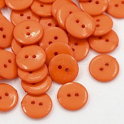 Bottoni da cucire acrilico, bottoni plastico per  costume design, 2-foro, tinto, rotondo e piatto, arancione scuro, 12x2mm, Foro: 1 mm