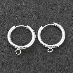 201 Stainless Steel Huggie Hoop Earring Findings, with Horizontal Loop and 316 Surgical Stainless Steel Pin, Silver, 21x19x2.5mm, Hole: 2.5mm, Pin: 1mm