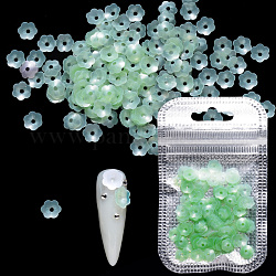 Splendente glitter per unghie, paillettes manicure, unghie scintillanti fai-da-te, stile matte, fiore, verde chiaro, 6.5x6x1.5mm, Foro: 1.4 mm, su 2 g / borsa