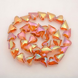 Heart Electroplate Full Rainbow Plated Glass Beads Strands, Faceted, Dark Orange, 17x14x8mm, Hole: 1mm, about 40pcs/strand, 23.6 inch