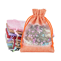 Hobbiesay 20 sacchetto di lino a 10 colori, borse coulisse, con finestre in organza, rettangolo, colore misto, 14x10x0.5cm, 2 pz / colore