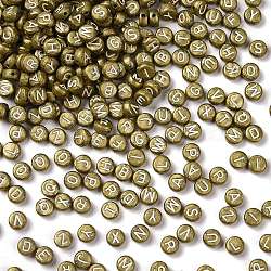 Abalorios acrílicos opacos, con esmalte, redondo plano con letra aleatoria, vara de oro oscuro, 7x3.7mm, agujero: 1.2 mm, aproximamente 3600 unidades / 500 g