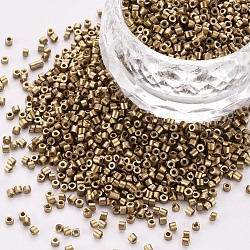 GlasZylinderförmigperlen, Perlen, Metallic-Farben, Backen Farbe, Rundloch, dunkel Goldrute, 1.5~2x1~2 mm, Bohrung: 0.8 mm, ca. 8000 Stk. / Beutel, etwa 1 Pfund / Beutel