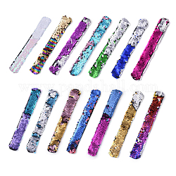 Bracelets sirène slap, Bracelets à paillettes avec breloque réversible bicolore, couleur mixte, 8-1/4 pouce (21 cm), 25x3mm, 14 pièces / kit