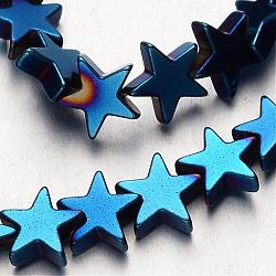 Electroplate Non-magnetic Synthetic Hematite Bead Strands, Star, Blue Plated, 8x8x2~3mm, Hole: 1mm, about 61~63pcs/strand, 15.7 inch