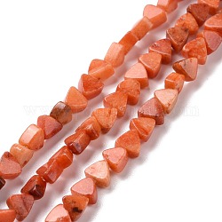 Cuentas de calcita naturales hebras, teñido, triángulo, rojo naranja, 5.5x6x3.5mm, agujero: 0.8 mm, aproximamente 81 pcs / cadena, 15.94 pulgada (40.5 cm)