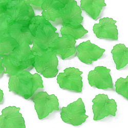 Frosted Transparent Acrylic Grape Leaf Pendants, Green, about 24mm long, 22.5mm wide, 3mm thick, hole:1mm