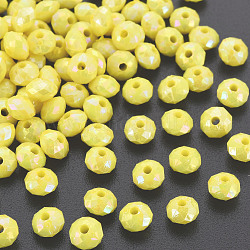 Abalorios acrílicos opacos, color de ab chapado, rondelle facetas, amarillo, 6mm, agujero: 1.5 mm, aproximamente 6200 unidades / 500 g.
