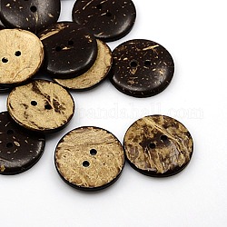 Кокосовое кнопки, 2-луночное, плоско-круглые, кокосового коричневый, 30x5 мм, отверстие : 3 мм