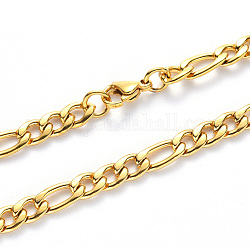 Вакуумное покрытие 304 ожерелья-цепочки из нержавеющей стали Фигаро, с застежкой омар коготь, золотые, ссылка: 6.5x3x0.8мм и 4.5x3x0.8мм, 19.68 дюйм (50 см)