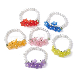 6 pièces 6 couleurs ensemble de bracelets extensibles en perles de verre, bracelets empilables de fleurs acryliques, couleur mixte, diamètre intérieur: 2-1/2 pouce (6.5 cm), 1 pc / couleur