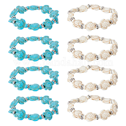 Dicosmetic 8 Stück 2 Farben gefärbte synthetische türkisfarbene Schildkröten-Perlen-Stretch-Armbänder-Set für Frauen, Mischfarbe, Innendurchmesser: 2-1/8 Zoll (5.3 cm), 4 Stk. je Farbe