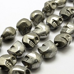 Perles de pyrite naturelle brins galvaniques, crane, teinte, Plaqué Argent, 16x14x16mm, Trou: 1.5mm, Environ 8 pcs/chapelet, 7.08 pouce (18 cm)