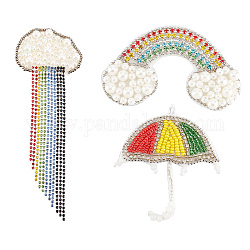 Fingerinspire 3 pz 3 toppe con perline arcobaleno stile 1.8~5.5 pollici ombrello colorato forma di nuvole toppe per cucire applique applique di perline di perle toppe in tessuto non tessuto per vestiti, scactola, cappello, scarpe