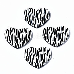 3D Printed Acrylic Pendants, Heart with Zebra Stripe Pattern, Black and White, Black, 31.5x38.5x2.5mm, Hole: 1.6mm